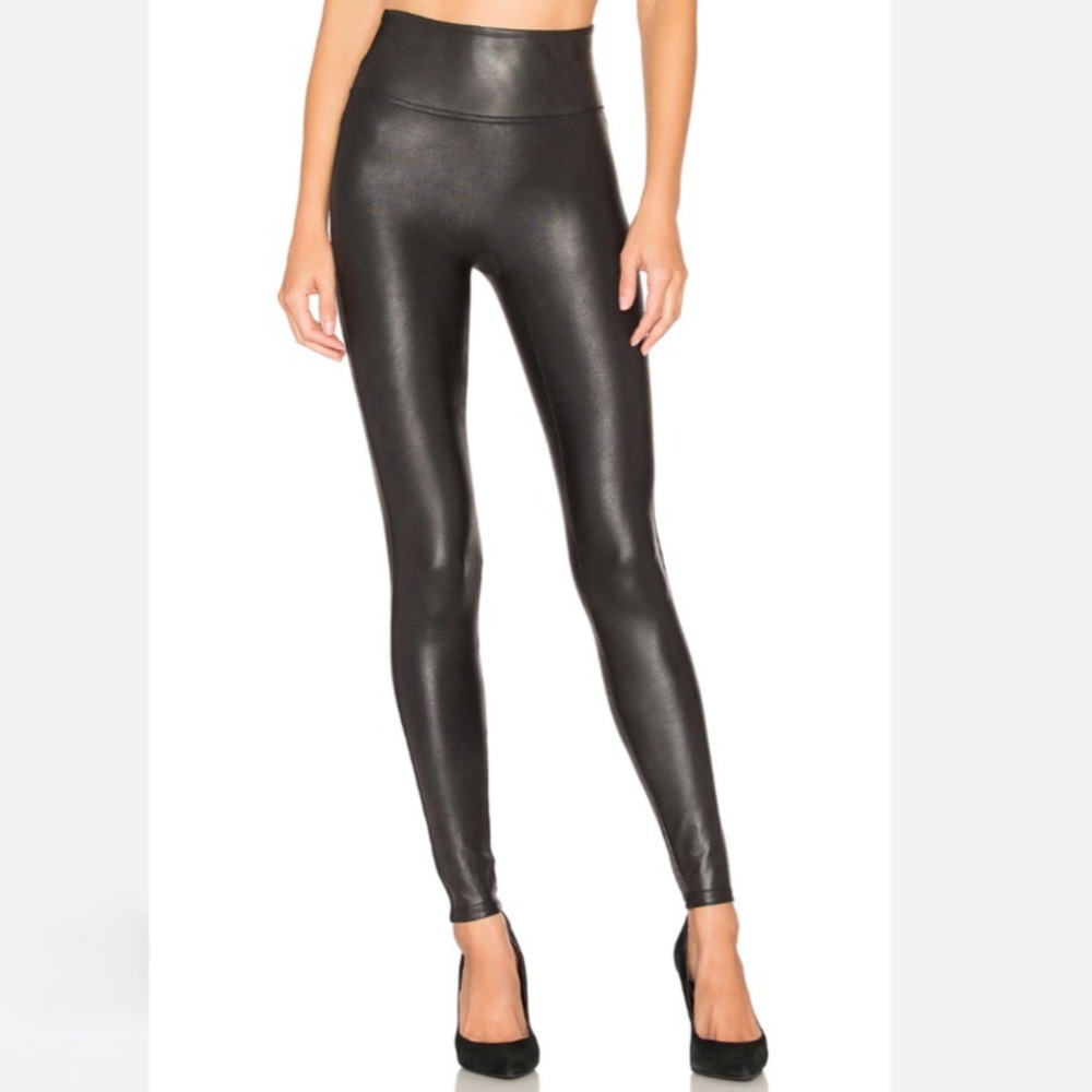 SPANX Faux Leather Black Leggings, Size Medium